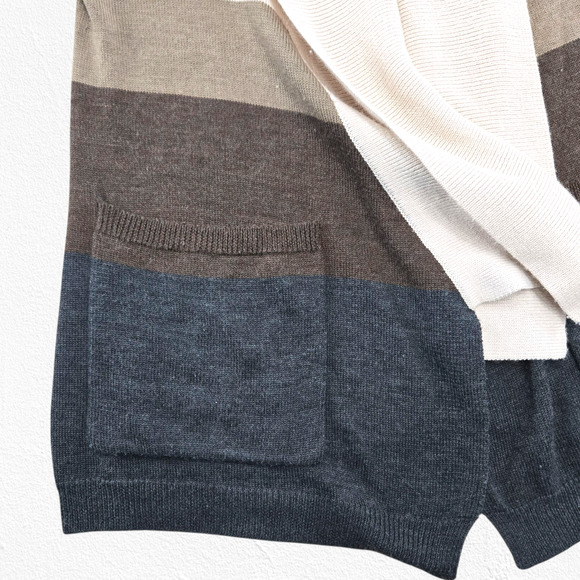 Tahari Brown Striped Wool Blend Open Front Cowl Neck Cardigan Sweater Size XL - Picture 4 of 9